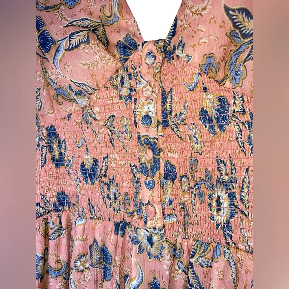 Patrons of Peace Floral Smocked Maxi Dress in pink Size Small Boho‎ Tiered